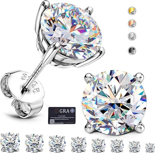 Round Solitaire Stud Earrings - Moissanite