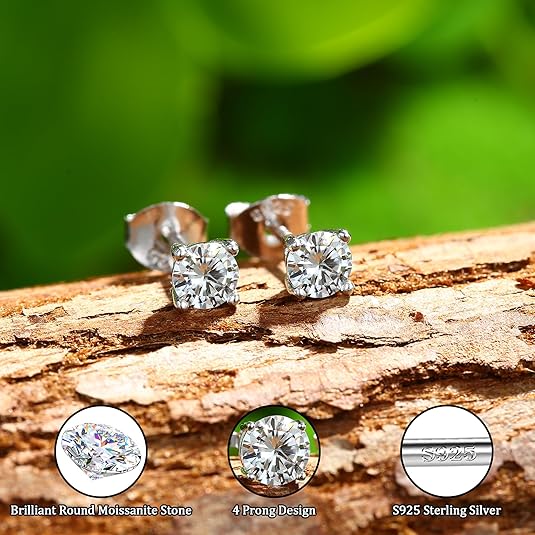 Round Solitaire Stud Earrings - Moissanite