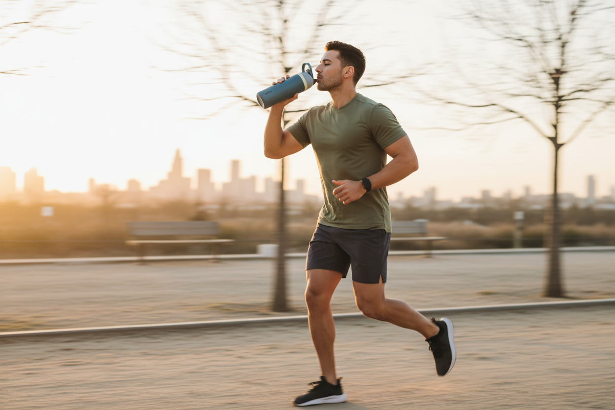 Gym Guy Jogging with Water Bottle